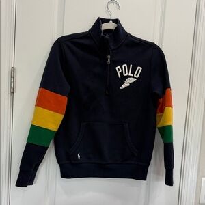 Polo by Ralph Lauren Men's Black Sweater with Colorful Sleeve Stripes